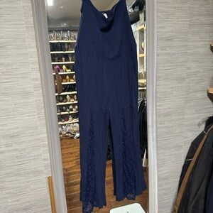 Strapless Navy Jumpsuit w/ Lace